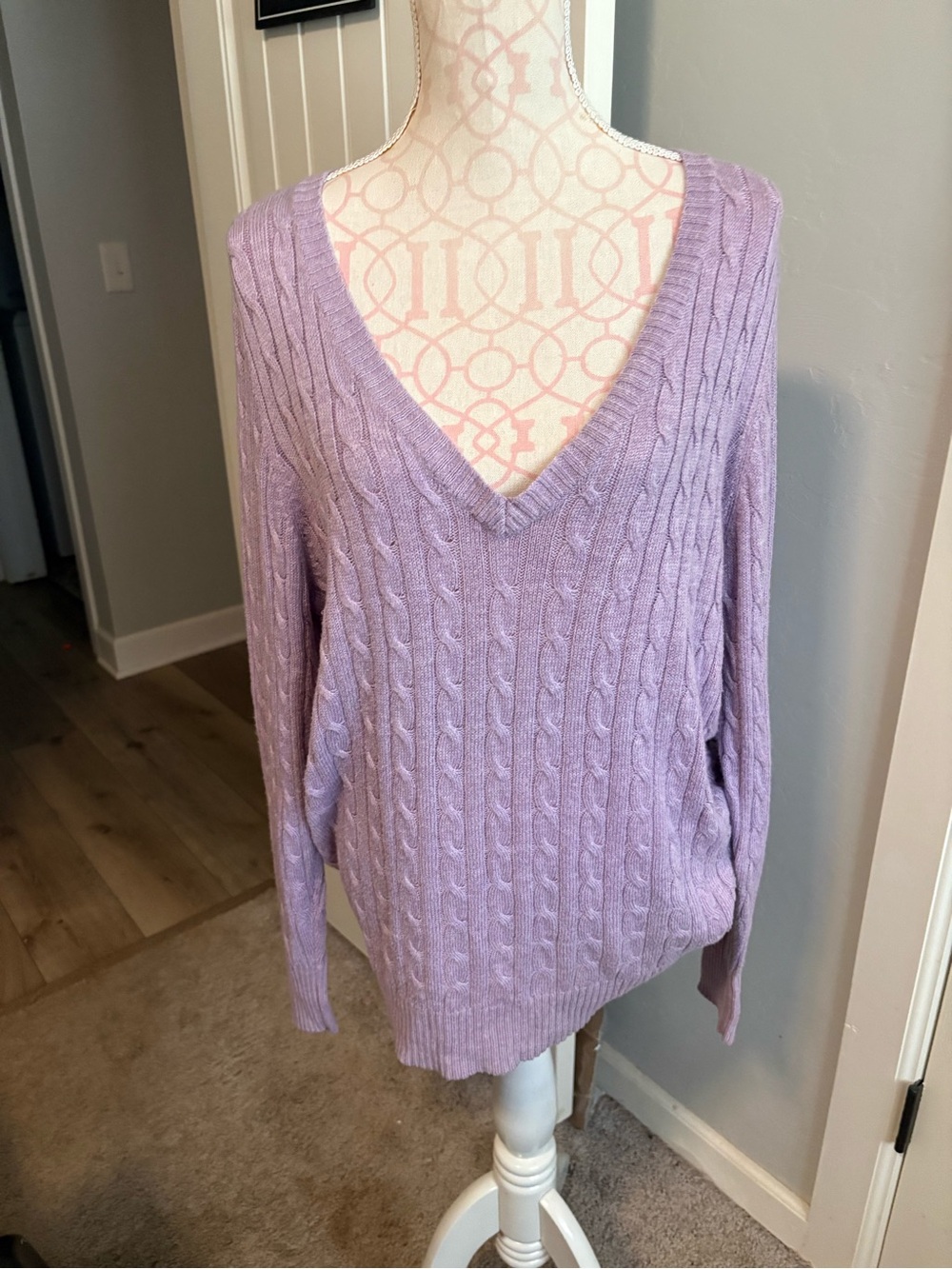 Lane Bryant Lavender Cable Knit V-Neck Sweater